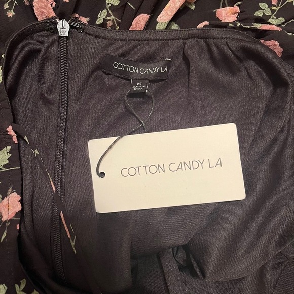 Cotton Candy LA NWT Midnight Roses Ruched Spaghetti Strap Mini Dress Black Sz M - Picture 7 of 10